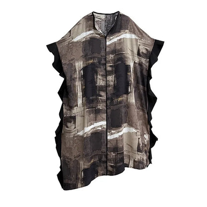 XITAO Asymmetrical Patchwork Gauze Tie Dye Dresses O-neck Pullover Loose Casual Slimming Dress Summer New Fashion ZY8833