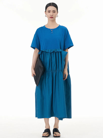 XITAO Casual Folds Dress High Opening Seam Patchwork Solid Color Loose Fashion Simplicity Women Summer New Dress  HQQ2333