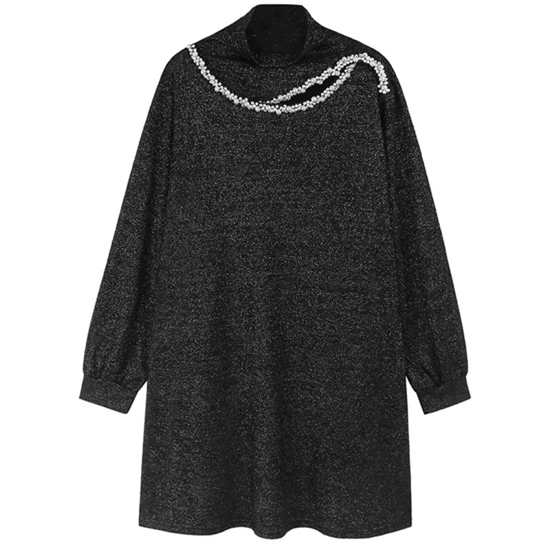 XITAO Loose Turtleneck Women Embroidered Flares Dresses Casual Autumn Long Sleeve Pullover Hollow Out Casual 2024 New GYX1045