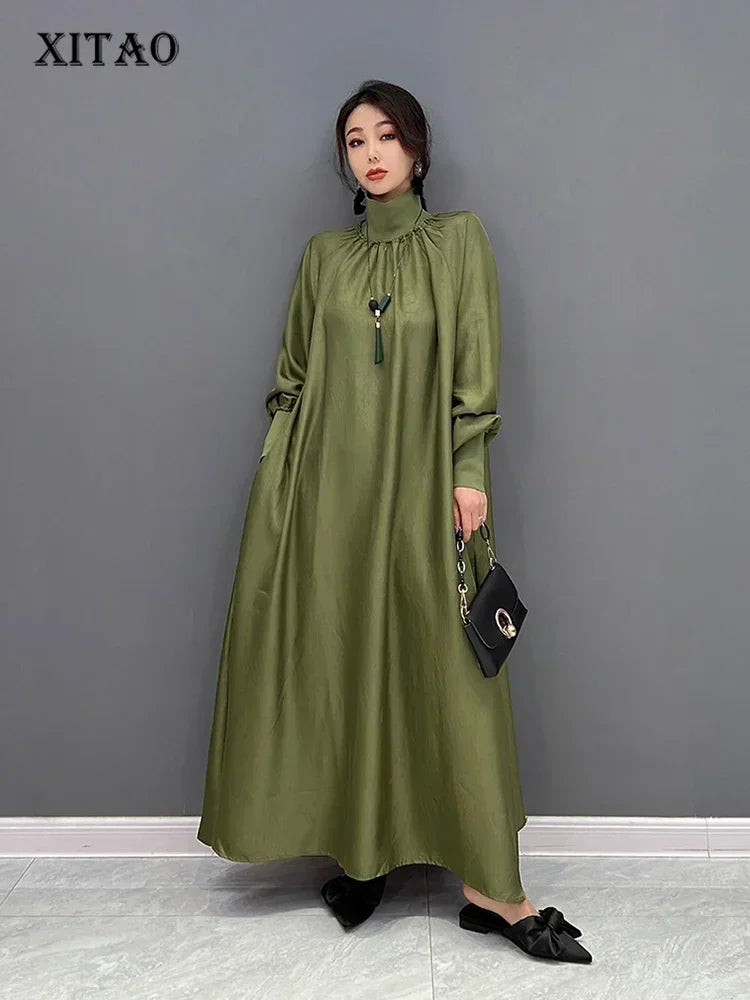 XITAO Turtleneck Temperament Dress Simplicity Solid Color Fashion Spring New Loose Long Sleeve Pullover Women Dress DZL2167