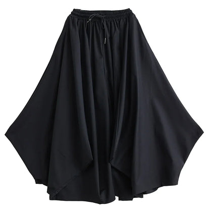 XITAO Personality Irregular Women Pants Layered Pleated Trouser Legs Design Black Loose Fashion Big Bloomer Pants DMJ3646