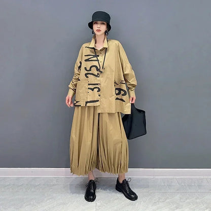 XITAO Casual Ankle-length Pants Sets Asymmetrical Patchwork Shirt Wide Leg Pants Two Pieces Sets Autumn Fashion New ZZ0039