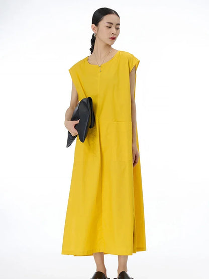 XITAO Sleeveless Long Style Women Dress Solid Color Simplicity Fashion Temperament O-neck Collar Women Summer New Dress HQQ0629