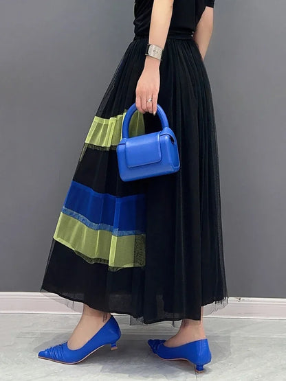 XITAO Mesh Skirt Fashion Irregular Contrast Color Patchwork Skirt Female Spring New All-match Street Trendy Women HQQ1386