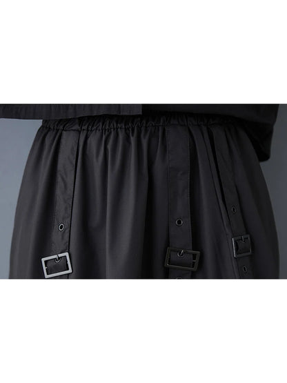 XITAO Sequined Button Pocket Asymmetrical Skirt Patchwork Elastic Waist Loose All Match Solid Color Mid-calf Skirt GMM1283