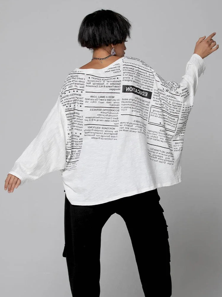 XITAO Fashion Loose T-shirt Contrast Color Letter Print New Bat Wing Sleeve Women Top 2022 New Simplicity All-match ZP3258