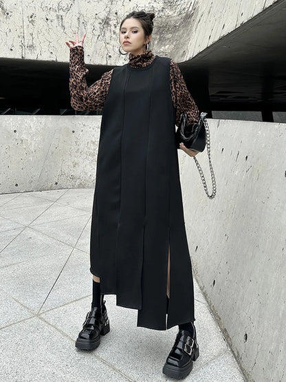 XITAO Irregular Solid Color Sleeveless Dress Solid Color Loose All Match O-neck Mid-calf Pullover New Autumn Women Dress ZYY1111