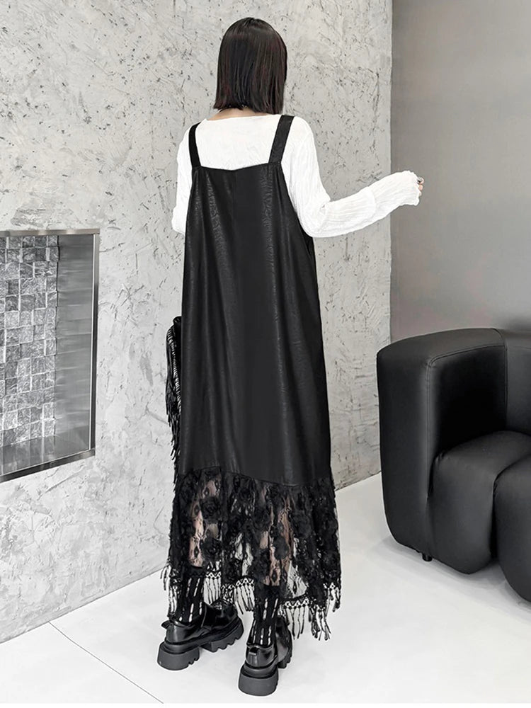 XITAO Lace Tassel Three-dimensional Decoration Dress Spaghetti Strap Square Collar Pullover Slimming Dresses 2024 Autumn LJ1023