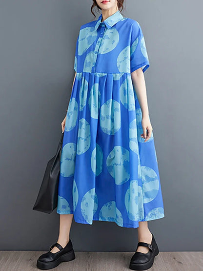 XITAO Casual Print Shirt Dress Loose Fashion Contrast Color Turn-down Collar Women Dress 2024 Simplicity Summer New DMJ1733