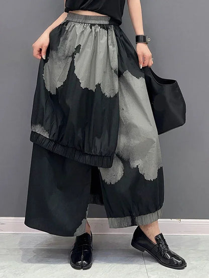 XITAO Print Casual Skirt Asymmetric 2024 Summer New Arrival Personality Fashion Loose Versatile Elastic Waist Skirt WLD11273