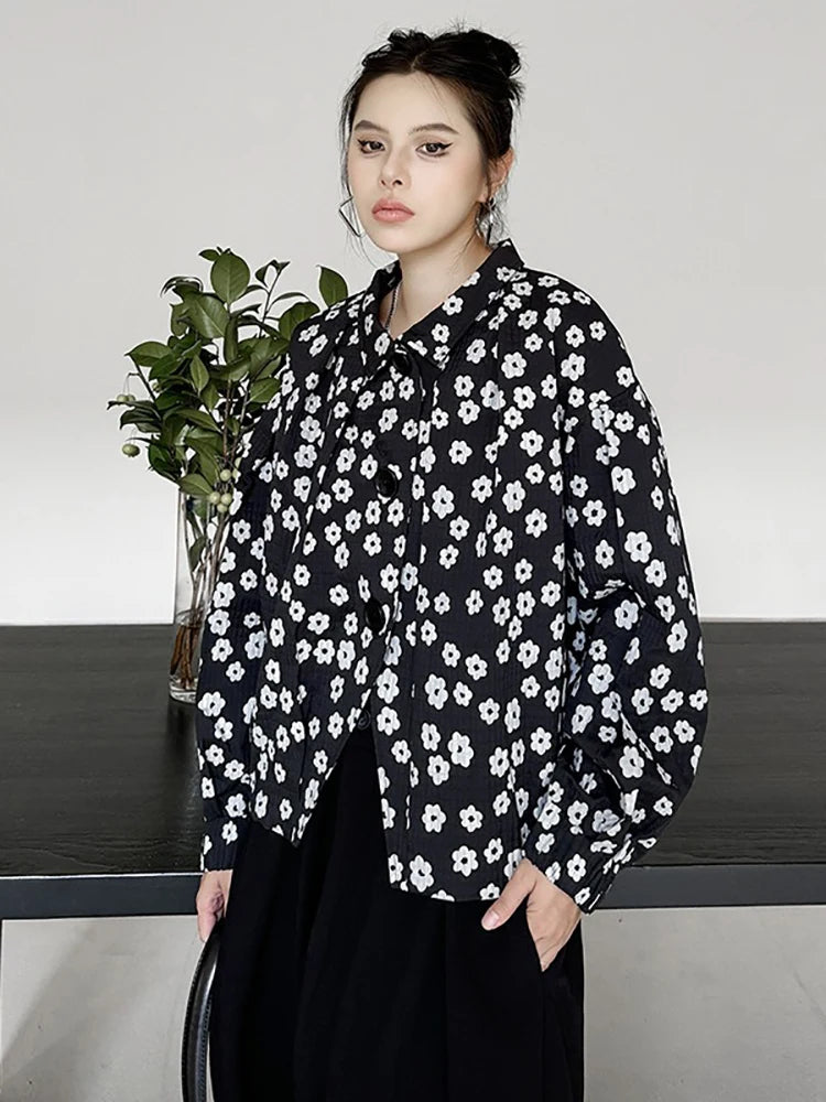 XITAO Print Turn-down Collar Single Breasted Jackets Long Sleeve All Match Fashion Temperament Casual Coat Autumn New DMJ5022