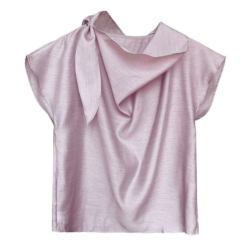 XITAO Loose Sleeveless Solid Color Female Shirt Temperament Ribbon Women Summer New Casual Elegant All-match Top GJ1057