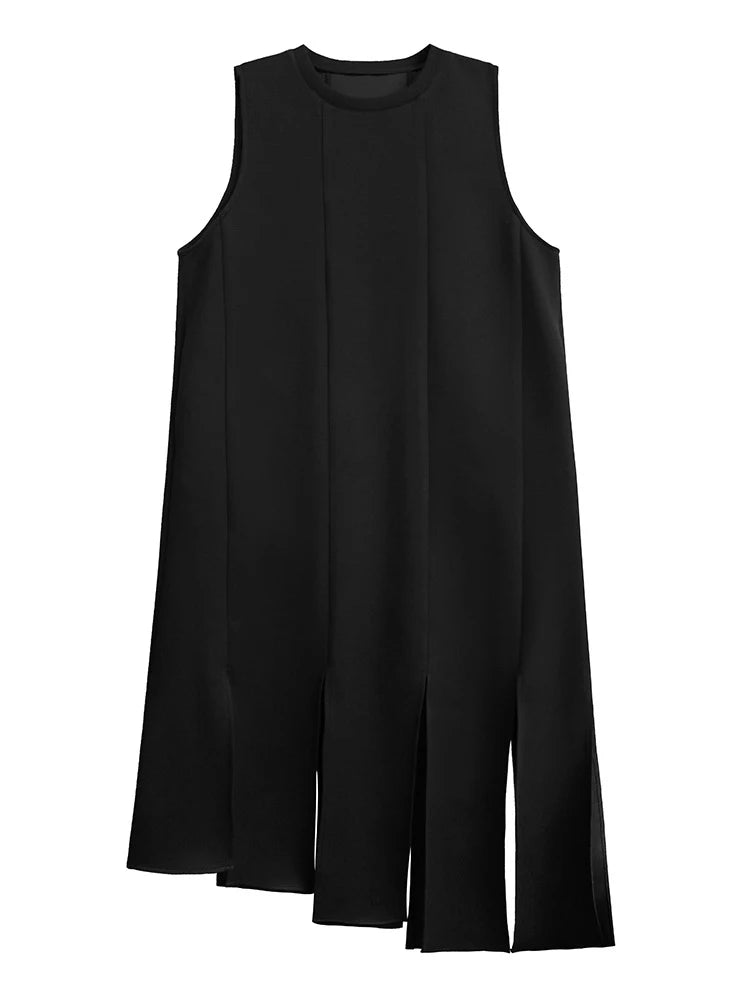 XITAO Fashion Loose Solid Color Women Mid-calf Dress O-neck A-line Sleeveless Irregular Slim Autumn Female Dress ZYY1079