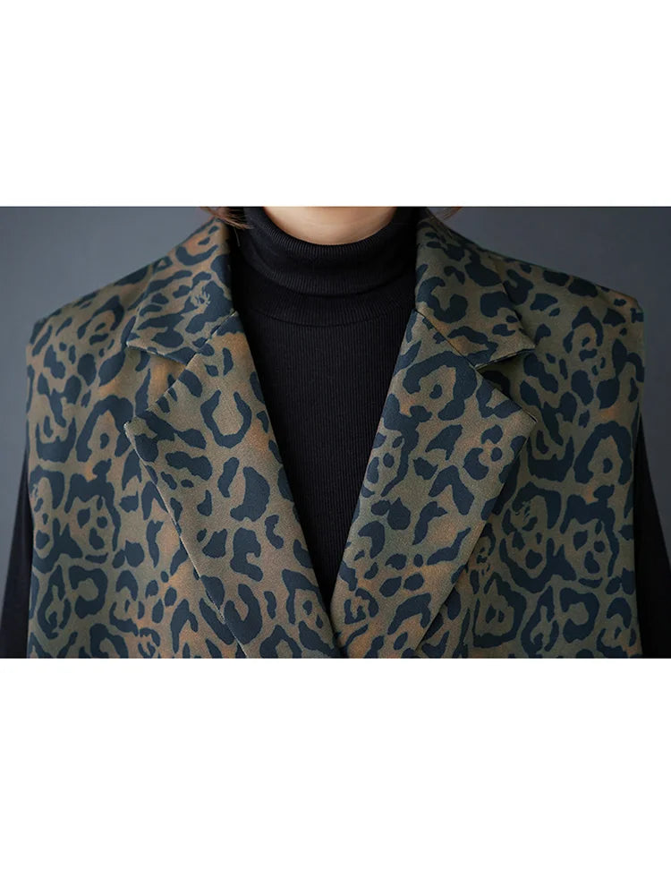 XITAO Solid Color Casual Turn-down Collar Sleeveless Vest New Leopard Print Hidden Buckle Hong Kong Autumn Female Coat GMM1131