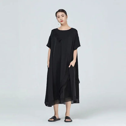 XITAO Irregular Splicing Dress Summer New Fashion Loose O-neck Collar Casual Trendy Temperament Women WMD1092