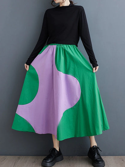 XITAO Irregular Contrast Color Patchwork Skirt Loose Fashion Casual Women Simplicity Temperament All-match New Skirt DMJ3848