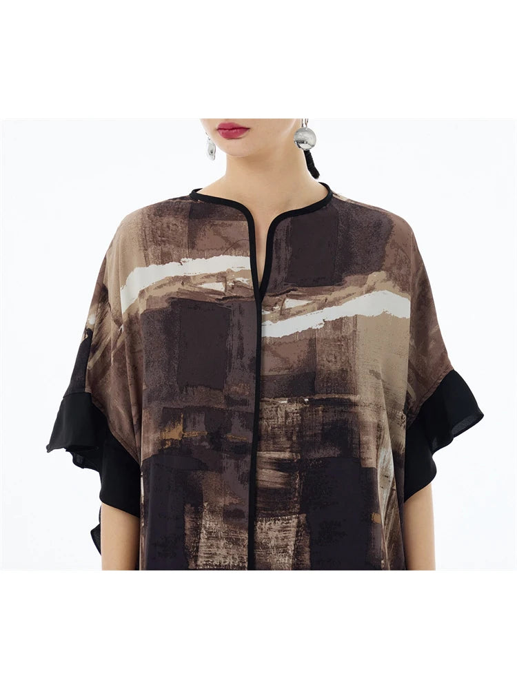 XITAO Asymmetrical Patchwork Gauze Tie Dye Dresses O-neck Pullover Loose Casual Slimming Dress Summer New Fashion ZY8833