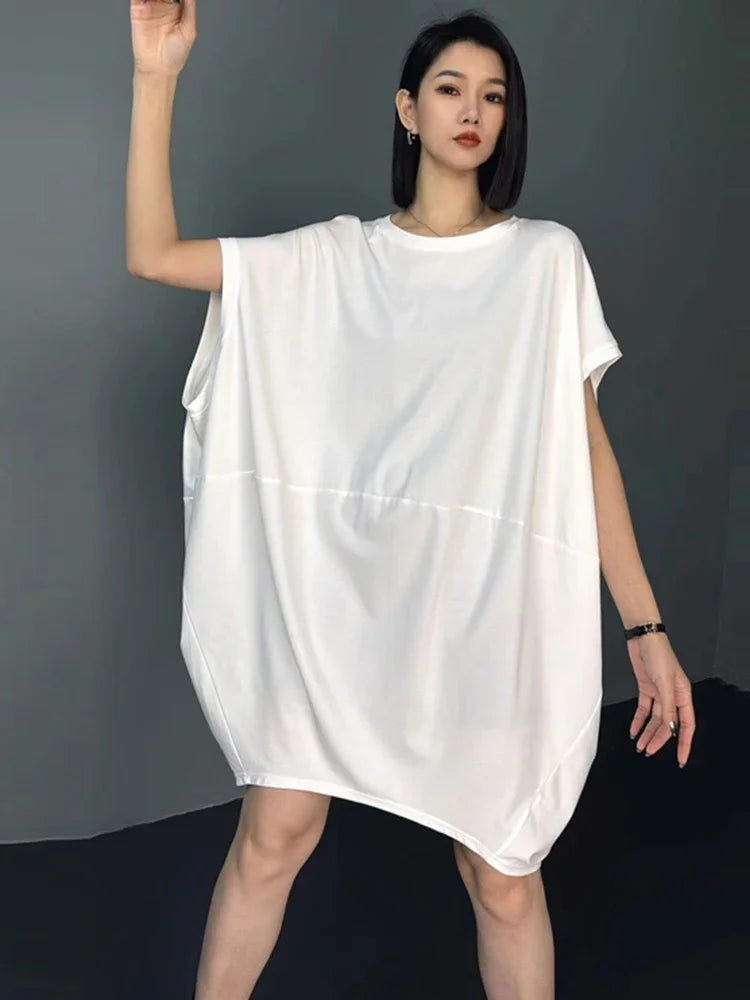 XITAO Loose Batwing Sleeve Dress Solid Color All-match Slimming Women Summer New Temperament Elegant Simplicity Dress ZY8721