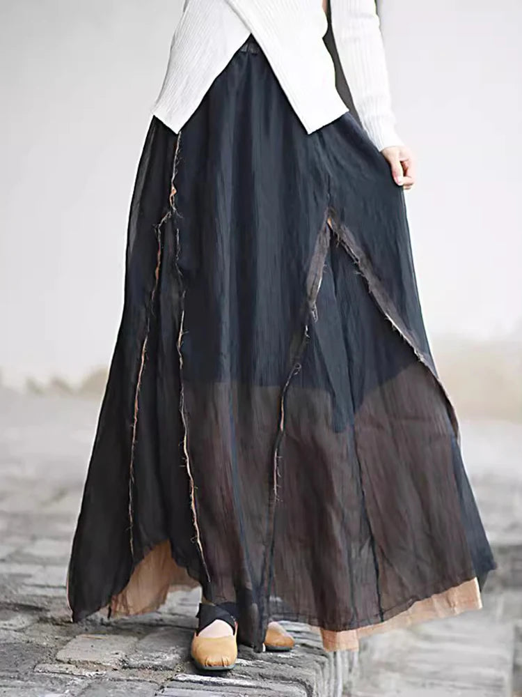 XITAO Spliced Skirt Solid Color Elastic Waist Casual Loose Chinese Style Simplicity Spring Fashion Women New Skirt LYD1770