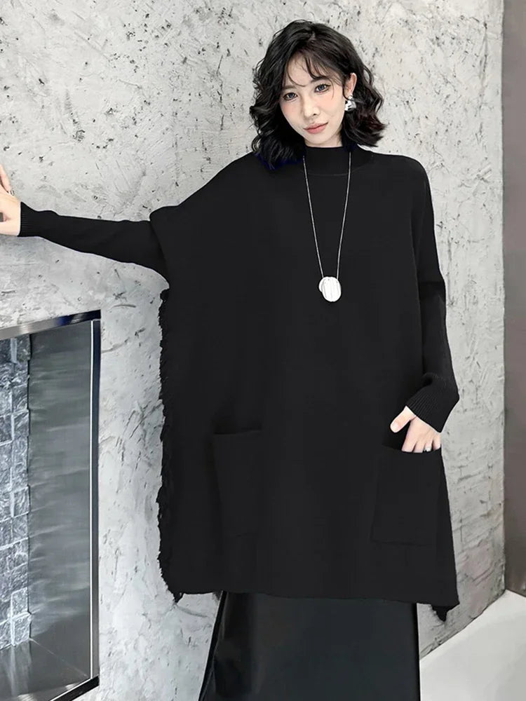 XITAO Solid Color Loose Irregular Sweater Female Pullover Full Sleeve Half High Collar All Match Fashion Autumn Sweater ZYY1104