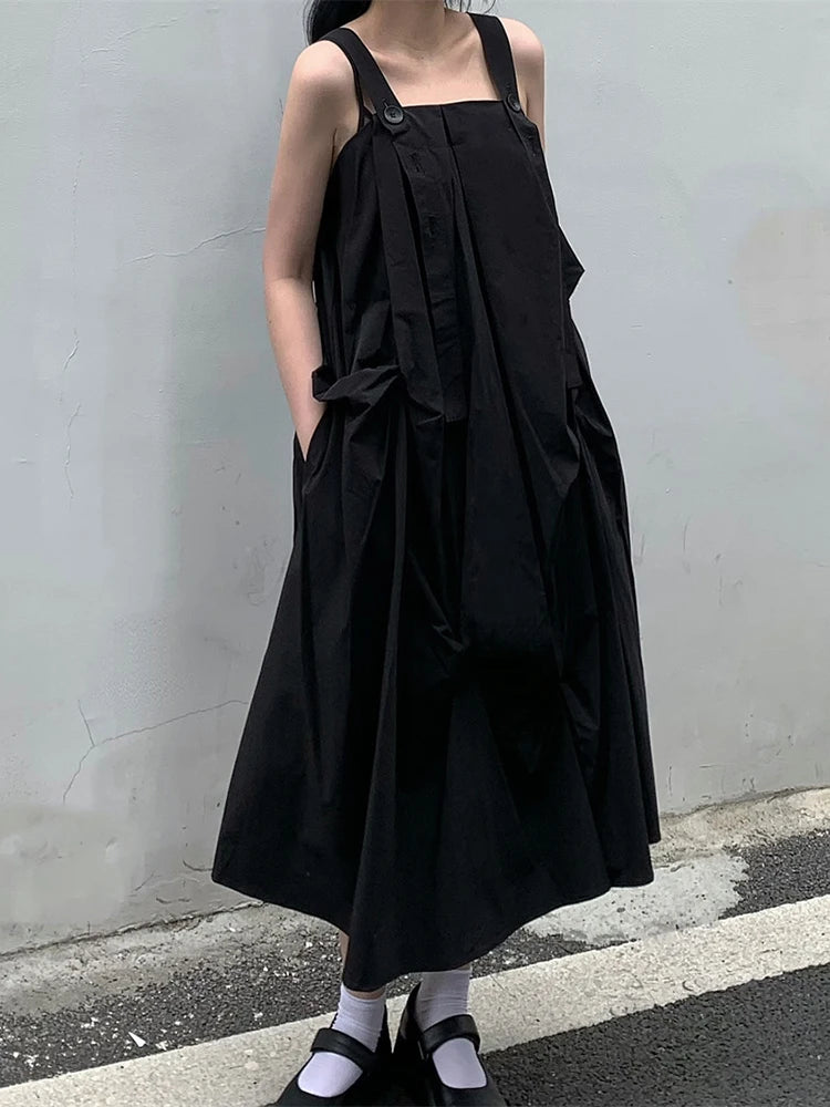 XITAO Pleated Dress Irregular Goddess Fan Pullover Solid Color Sleeveless 2022 Summer Minority Loose Pullover Dress WLD7356