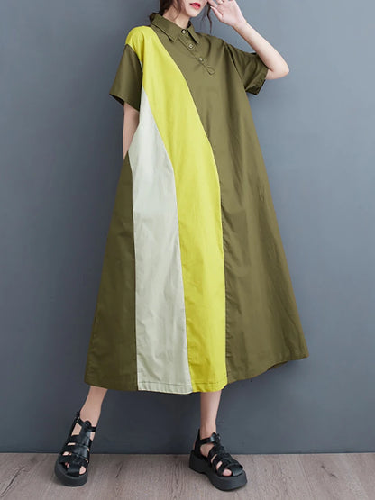 XITAO Patchwork Pullover Shirt Dress Turn-down Collar Loose Pocket Summer New Arrival Casual Show Thin All Match WLD11573