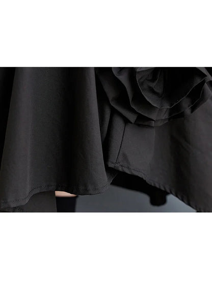 XITAO Floral Black Skirt Fashion Women Elegant Goddess Fan Irregular Elastic Waist Minority Loose Elegant Skirt WLD16640