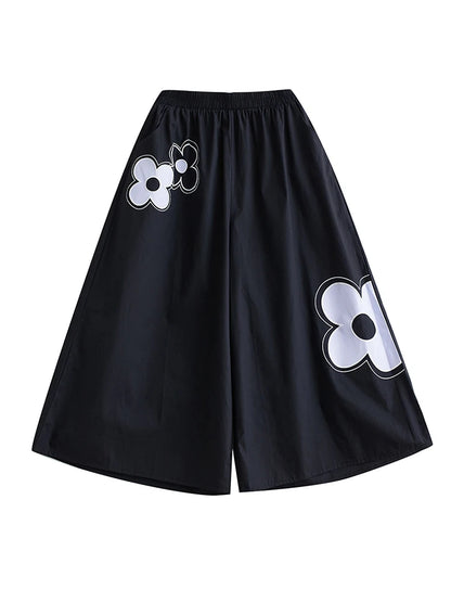 XITAO Black Print Female Pants Loose Women Culottes Fashion Simplicity Casual Wide Leg Pants 2024 Summer All-match New WLD20134