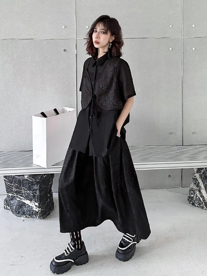 XITAO Solid Color Personality Skirt Set Chinese Style Casual Fashion Female Elegant Loose Fitting Slimming Two-piece LYD1849