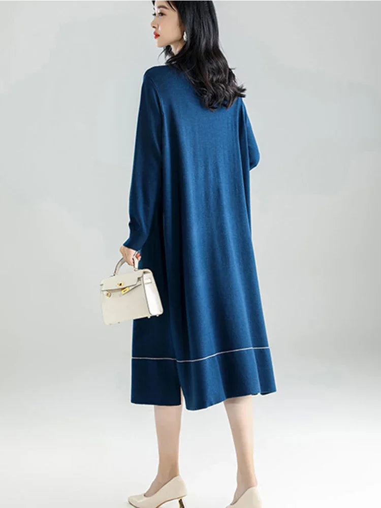 XITAO Split Dress Fashion Pullover Full Sleeve Goddess Fan Casual Style Spring Minority Pocket Solid Color Dress WLD13234