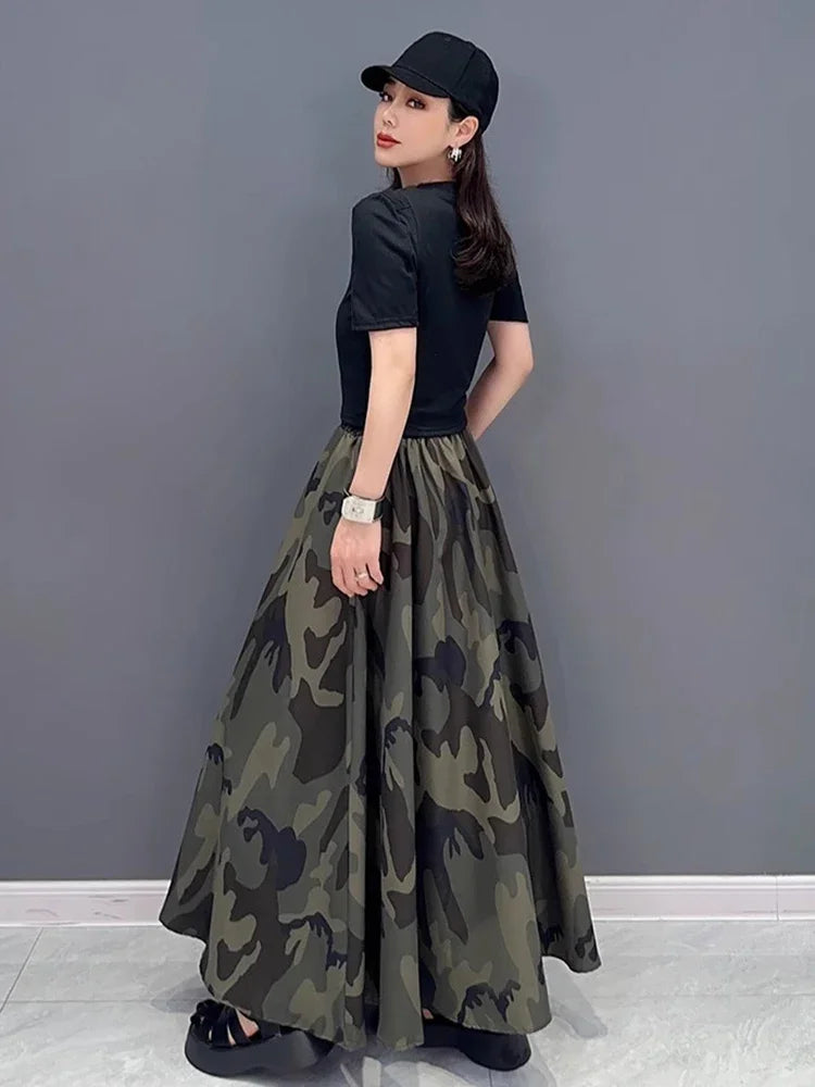 XITAO Camouflage Casual Skirt Fashion Versatile Women Summer New Arrival Loose Simplicity Elastic Waist Skirt DMJ1514