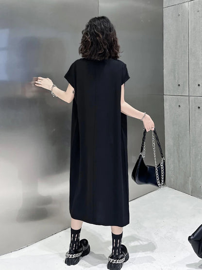 XITAO Side Split Casual Dress O-neck Short Sleeve Pullover Solid Color Simplicity Loose Summer Fashion Women New Dress LYD1769