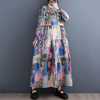 XITAO Loose Print Dress Fashion Appear Thin Stand Collar Long Sleeve Women Spring New Arrival Casual Simplicity Dress DMJ2130