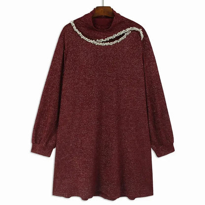 XITAO Loose Turtleneck Women Embroidered Flares Dresses Casual Autumn Long Sleeve Pullover Hollow Out Casual 2024 New GYX1045