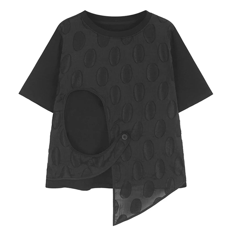 XITAO Irregular Polka Dot T-shirt Casual Asymmetric Loose Fitting Solid Color Half Sleeve Button Summer Women T-shirt GYX1506