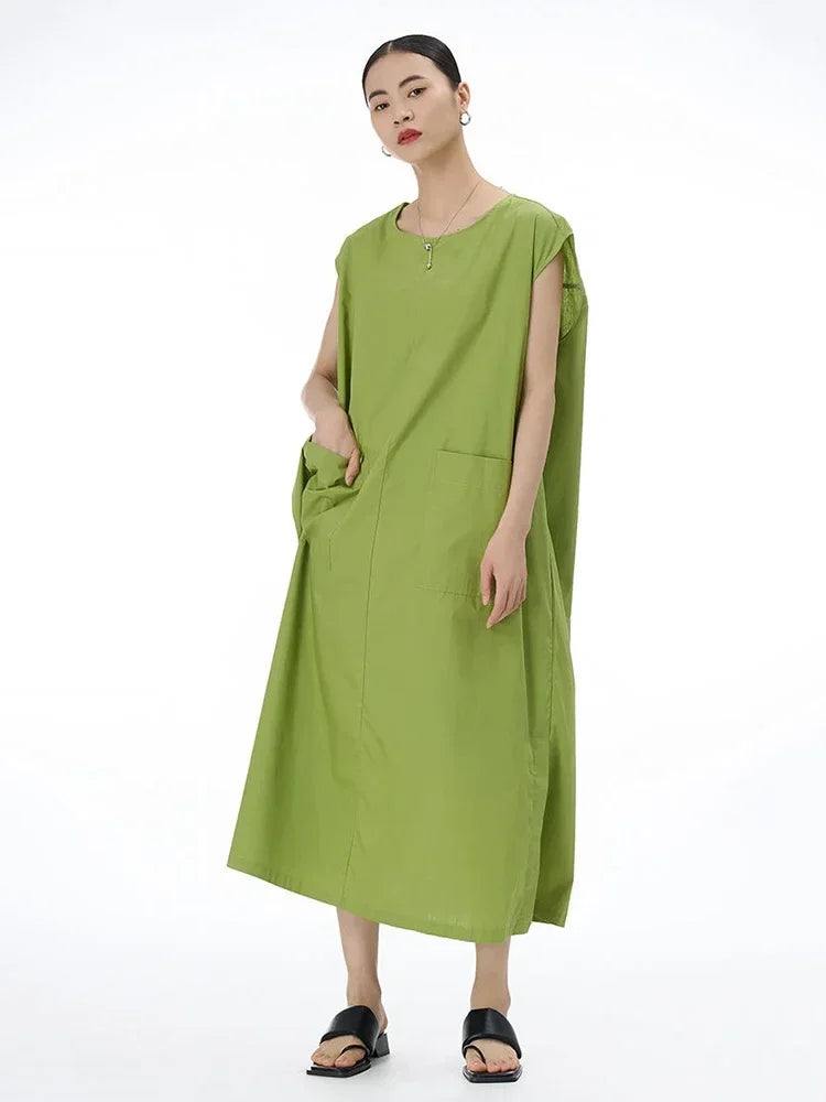 XITAO Sleeveless Long Style Women Dress Solid Color Simplicity Fashion Temperament O-neck Collar Women Summer New Dress HQQ0629