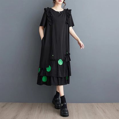 XITAO Asymmetrical Edible Tree Fungus Female Dress Ruffles Hem Casual Fashion Loose Short Women Summer New Black Dress LYD1882