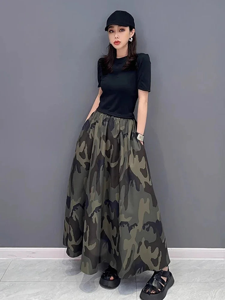 XITAO Camouflage Casual Skirt Fashion Versatile Women Summer New Arrival Loose Simplicity Elastic Waist Skirt DMJ1514