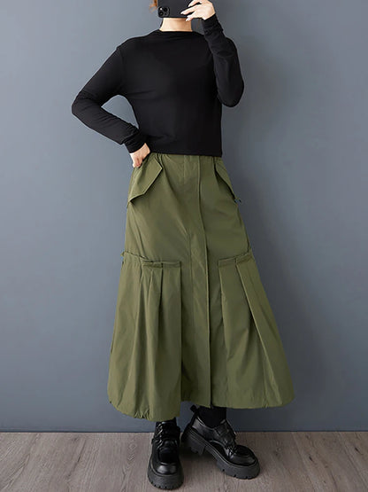 XITAO Ruffles Pleats Patchwork Skirt Casual Fishtail Solid Color A-line New Arrival Simple Mid-calf Autumn Female Skirt GMM1222