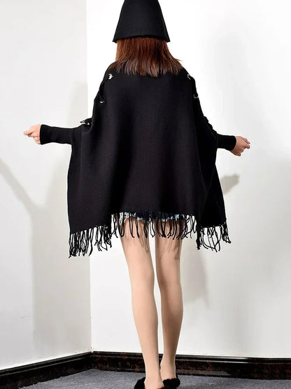 XITAO Turtleneck Sweater Women Bat Sleeve Pullover Women Korean Style Cape Knitwear Vintage Elegant Fringed Hem XJ3287