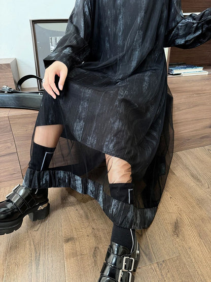 XITAO Gauze Patchwork Long Sleeve Female Dress Fashion Irregular V-neck Women Autumn New Simplicity Casual Dress 2024 GYX1001