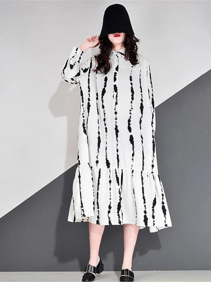 XITAO Striped Dress Fashion Small Fresh Casual Style 2024 Spring Autumn Minority Elegant Plus Size Elegant Dress Top ZY3675