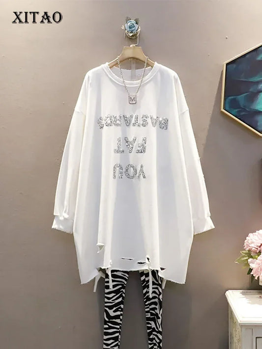 XITAO Pleated Dress Fashion New Women Pullover Letter Pole Small Fresh Full Sleeve Minority Casual Style Loose Dress WMD2607