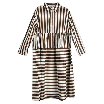 XITAO Striped Full Sleeve Dress Contrast Color Loose Casual Appear Thin Single Breasted 2024 Spring Women New Dress DMJ2672