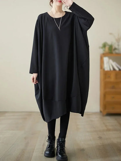 XITAO O-neck Full Sleeve Dress Loose Casual Irregular Fashion Simplicity Solid Color Autumn Women Pullover Dress DMJ2838