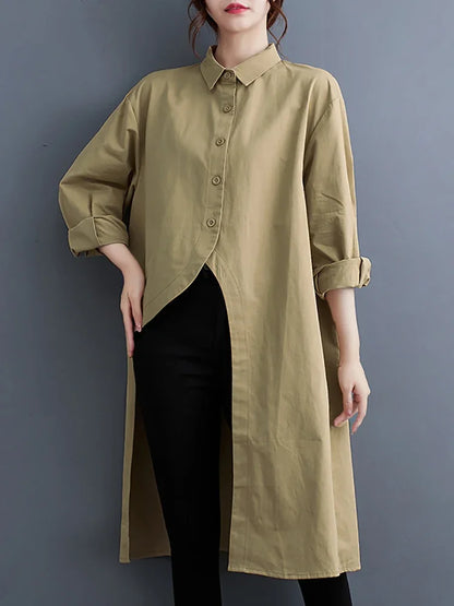 XITAO Asymmetrical Single Breasted Shirt Solid Color Loose Turn-down Collar Long Sleeve Spring New Arrival Casual LYD1140