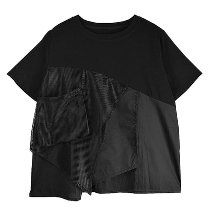 XITAO Gauze Patchwork Short Sleeve T-shirts O-neck Solid Color Pullover Loose Casual Tops Summer New All Match GJ1055