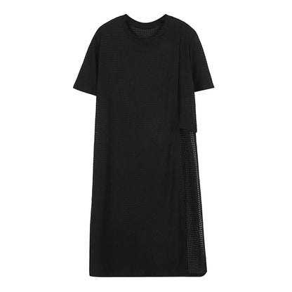 XITAO Asymmetrical Hollow Out T-shirt Dress Solid Color Loose Fashion Casual Women Summer New Long O-neck Dress 2024 LYD1888