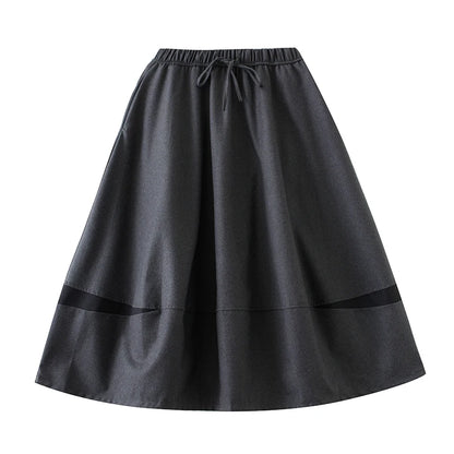 XITAO Casual Solid Color A-line Mid-calf Skirt Contrast Color Patchwork Autumn Women 2024 New Trendy Female Skirt ZYY1090