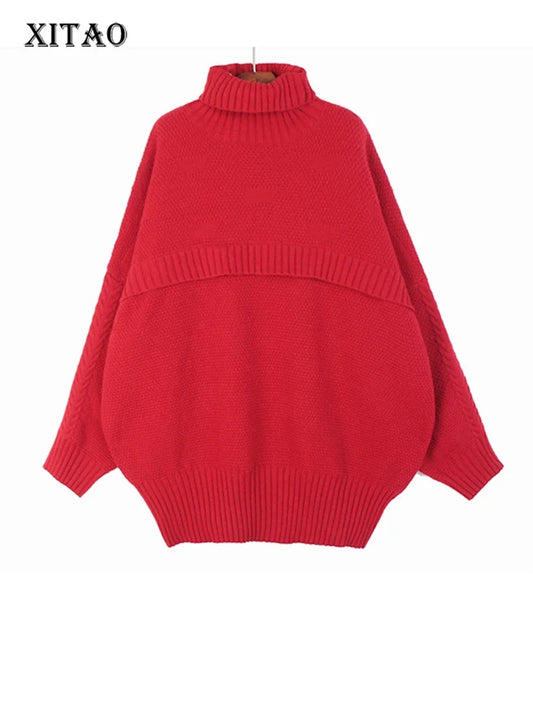 XITAO Turtleneck Women Knitting Pullover Solid Solid Loose Fashion Simplicity Temperament Casual Sweater Spring New WLD13333